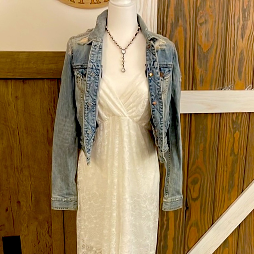 Boho Distressed Jean Jacket